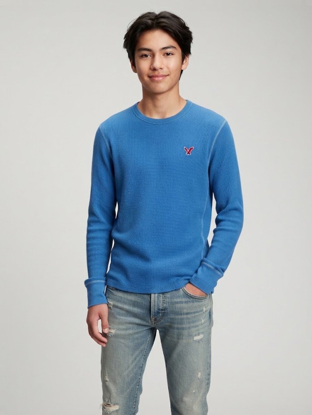 American Eagle Blue Vintage Fit Waffle Knit Thermal Long Sleeve Shirt Size S